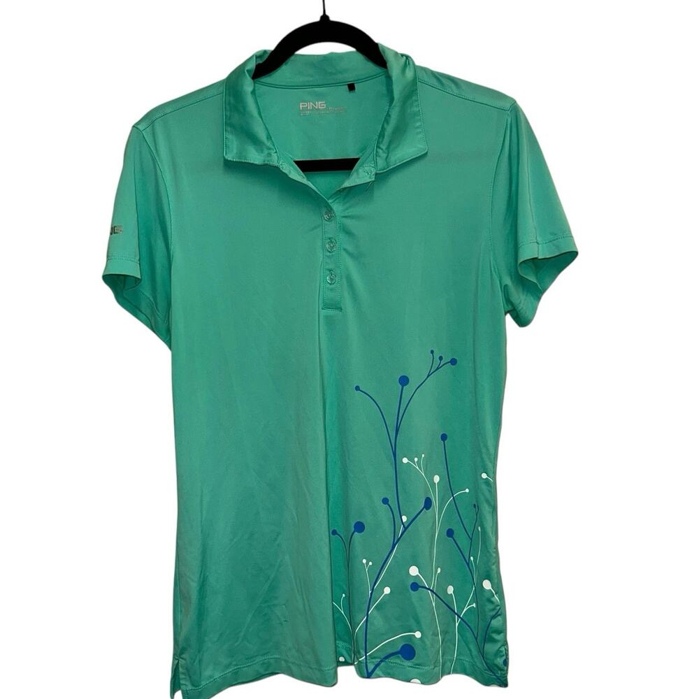 Ping Performance Golf Polo Medium Green Athletic Shirt Short Sleeve Stretch